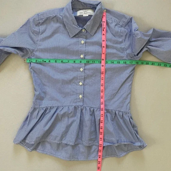 Trovata Birds of Paradis Shirt Womens Extra Small Button Front Peplum Striped - Picture 4 of 5